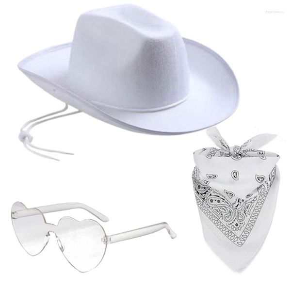 Bérets Femmes Cowgirl Chapeau Lunettes De Soleil Écharpe Bachelorette Party Costume Set Accessoires