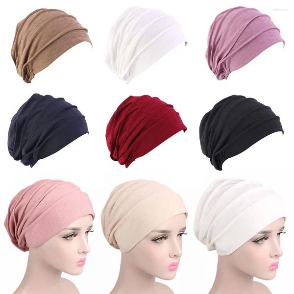 Berets Femmes Elastic Turban Boneie Soft Cotton Bonnet Muslim Hijabs Head Wrap Chemo CHIMO