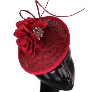 Bérets Femmes Tissu Fleur Marron Fascinateurs Chapeau De Mariée Fantaisie Plume Pinces À Cheveux Fascinateur De Mariage Chapeaux Dames Élégantes Coiffe