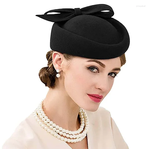 Bérets Fascinateurs Fascinateurs Black Vintage Wool Wedding Pillbox Ta Party Hat Fedora Felt Red for Dames