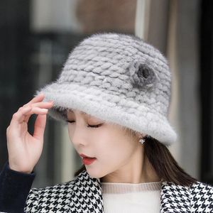 Bérets femmes mode chapeaux 2023 seau chapeau hiver vrais bonnets tricotés épais chaud naturel casquettes avec fleur en plein airbérets béretsbérets