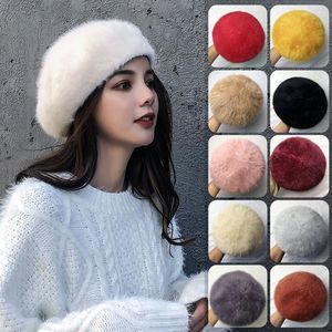 Berets vrouwen mode imitatie nertsen pluche baret hoed herfst winter warme zachte faux bont caps casual schilder cap