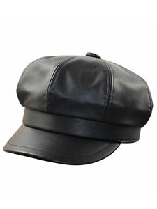 Berets Women Fashion Leather Newsboy Caps noirs Pu Octogone Hat Man Man Big Size Béret 54cm 56cm 57,5cm 59cm 61-62cm D240417
