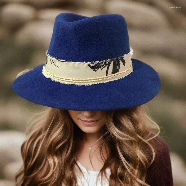 Beretas Mujeres Fedora Gat Azul Maravio Hool de invierno Sombreros Invierno Girl Wide Brim Panamá Banda de cinta Fiestas Regalo de compras