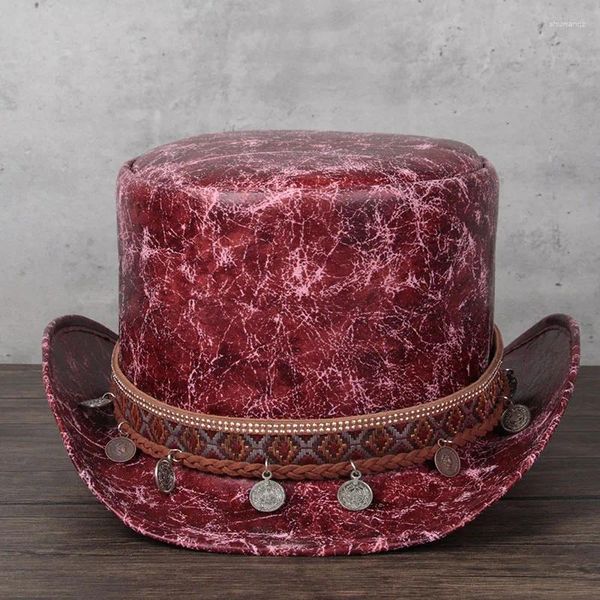 Berets Femmes Flat Leather Top Hat Président Lday Fedora Magic Steampunk Cosplay Pork Pie Party Party Cap 3 Taille