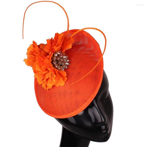 Boinas, vestido Formal para mujer, sombreros tocados naranjas con flor de belleza, gorra de sombrerería, pinzas para el pelo, tocados de fiesta de boda elegantes para mujer