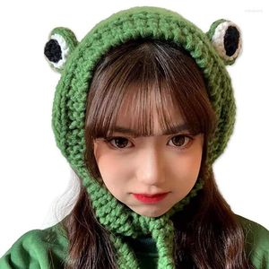 Bérets Femmes Filles Crochet Tricoté Hiver Bandeau Chapeau Bonnet Mignon Dessin Animé Grenouille Grands Yeux Earflap Cap Po Props