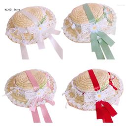 Berets Women Girls Tea Party Sun Hat Victorian Lace Flowers Straw Lotila Cosplays Cosume Accessoire