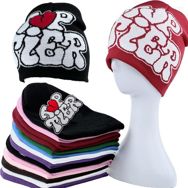 Bérets femmes filles Y2K bonnet chapeau pour automne printemps hiver tricot crâne casquette drôle lettres Jacquard Kpop Style coréen chapeaux