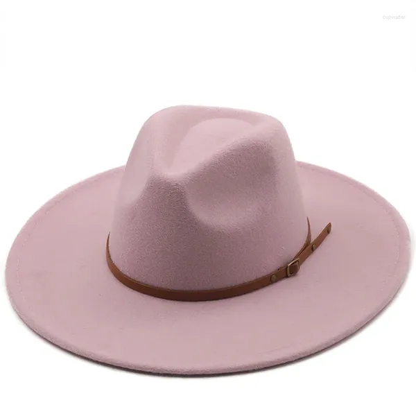 Boinas Mujeres Sombrero Fedora Gran Borde 9.5Cm Panamá Clásico Jazz Hombres Gorras Effen Color Casual Ropa Formal Vilt