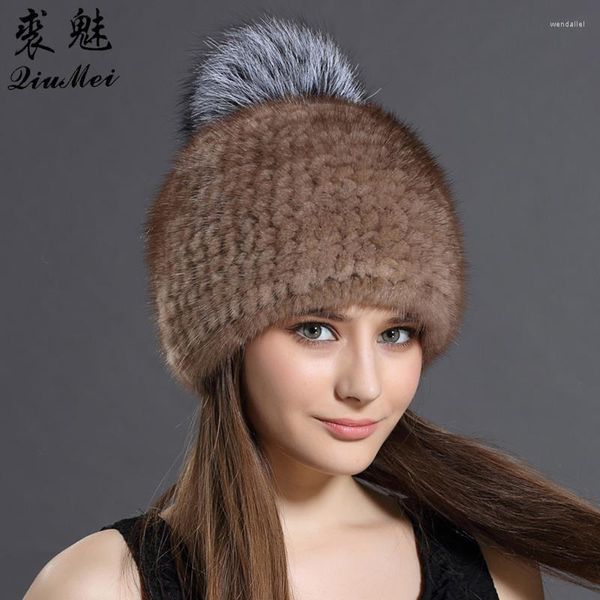 Bérets Femmes Chapeau Pour L'hiver Bonnets Réel Cap Dames Argent Boule Chapeaux Femme Pompon Mode Féminine Russe ChapeauxBérets BéretsBérets Wend22