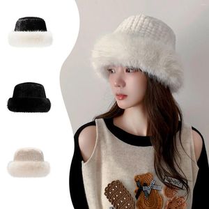 Bérets femmes chapeau casquette ronde Style russe cache-oreilles moelleux hiver chaud Protection des oreilles bonnets en peluche fourrure naturelle