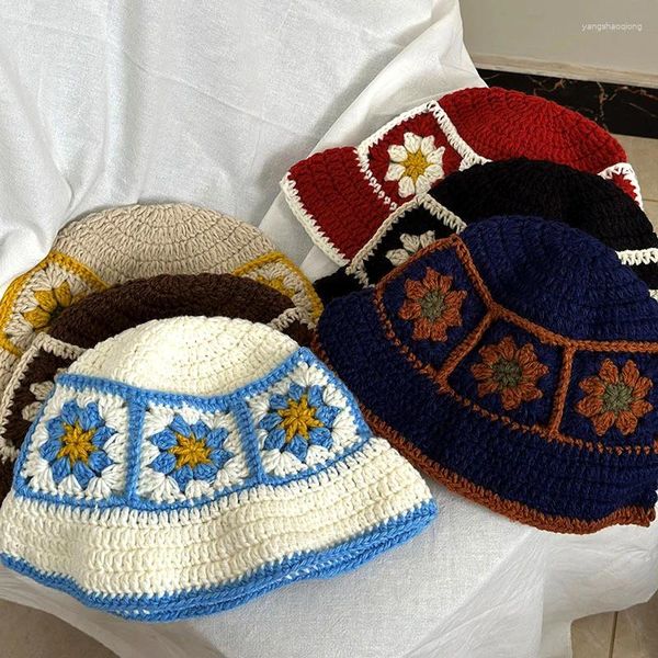 Boinas Sombrero de mujer Cálido Cubo de invierno Gorro de punto Accesorios de pescador Sombreros de ganchillo a mano Ropa de viaje informal linda