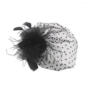 Bérets Chapeaux Pour Femmes Rétro Maille Dot Imprimer Chapeau Élégant Fascinateur Avec Plume Casque Pour Le Mariage