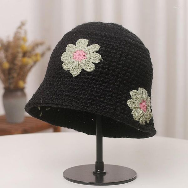 Bérets femmes tricot seau chapeau extérieur 3D Crochet fleur soleil plage hiver chaud Cloche correspondre à n'importe quelle tenue toutes les saisons