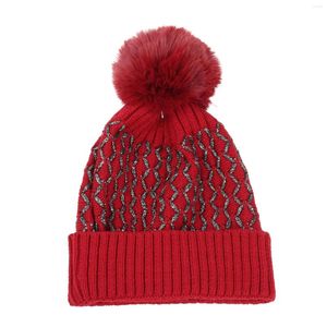 Bérets femmes tricoté hiver mode argent impression chapeaux boule de poils raton laveur chaud Ski chapeau avec oreille couvre les plus chauds pour les hommes