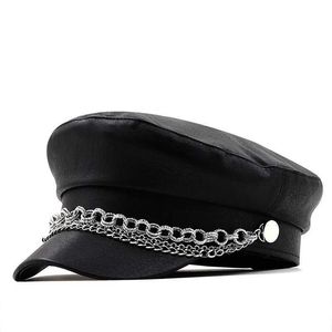 Berets dames dames herfst winter baret hat pu lederen Brits stijl platte top achthoekige pet verstelbare vrouwelijke hoed b240516