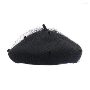 Berets Femmes mesdames Automne Winter Wool Beret Cap Vintage Net Veil Match Femme Paint