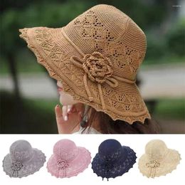 Berets Femme Lady Girl Hat Fisherman Straw Protection Sun Protection Ajustement Beauts A réglables Beauts Bowknable Bowknot Panama Beach