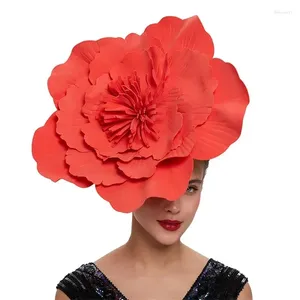 Berets Femmes Grands fleurs Band Bow Fascinator Hat Headress Bridal Makeup Prom PO POGRY POGRAMMES ACCESSOIRES