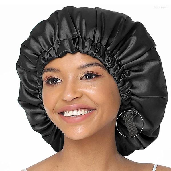 Bérets pour femmes, grand Bonnet en Satin soyeux, Bonnet de nuit, bouton de réglage, chapeau pour Salon de beauté, soins capillaires, produits de salle de bain