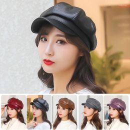 Bérets femmes casquette en cuir chapeau noir rouge extérieur réglable femme automne hiver décontracté dame pour