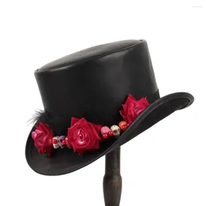 Bérets Femmes Cuir Top Hat Président Lday Fedora Fleur Magique Cosplay Pork Pie Party Cap 3 Taille