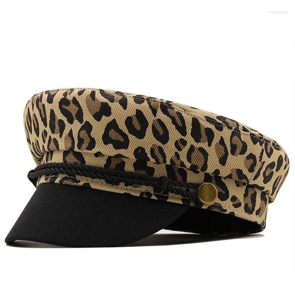 Boinas Mujeres Leopardo Estampado Boina Sombrero Algodón Pintor Cap Retro Estilo Británico Octagonal Marina Al Aire Libre Chica Sboy