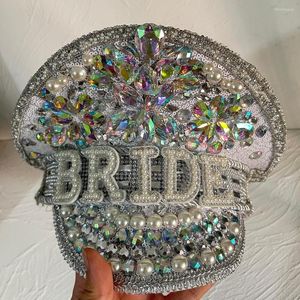 Berets Women Luxury Rhinestone Bride Captain Captain Hat Military Cap Sergeant Bridal Hen Do Festival Birthday Part