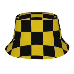 Bérets femmes hommes Bob chapeau jaune damier printemps chapeaux Sports de plein air pêche géométrie nordique pays irlandais goutte