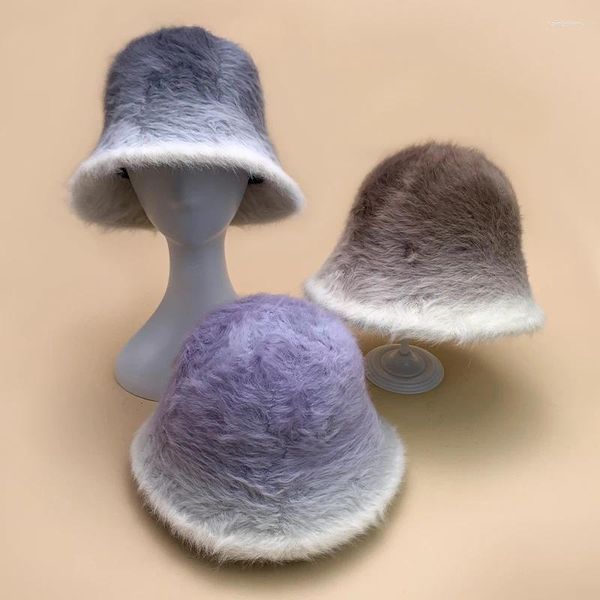 Bérets femmes hommes seau chapeaux coton chaud mode confortable automne et hiver polyvalent senior dégradé peluche tempérament doux