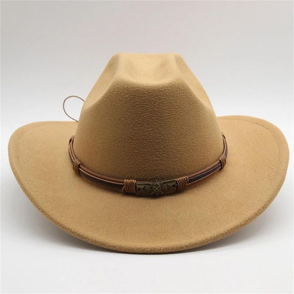 Boinas Mujeres Hombres Fieltro Western Cowboy Hat Roll-up Wide Brim Vintage Skull Jazz Fedora Sombreros Fiesta Halloween Disfraces de juego de rol