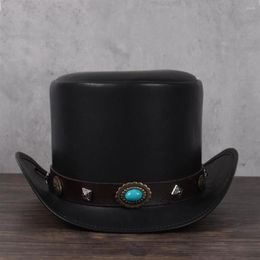 Bérets femmes hommes haut en cuir chapeau président traditionnel Fedoras magicien Steampunk Cosplay fête casquettes dropshipping 3 taille 13CM330Z