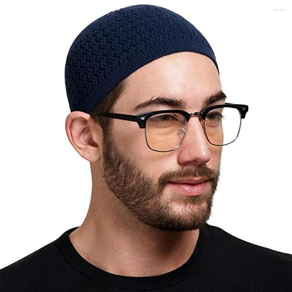 Boinas Mujeres Hombres Ondas sólidas Jacquard Gorros Invierno Transpirable Elástico Cálido Tejido Kufi Sombreros Unisex Musulmanes Gorras Skullies