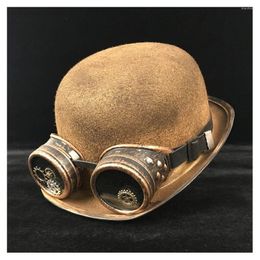 Boinas Mujeres Hombres Steampunk Bowler Hat Hecho a mano Steampnk Gear Gafas Cosplay Gold Billycock Novio Sombreros