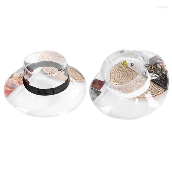 Bérets Femmes Hommes Été Plat Transparent PVC Seau Cap Étanche Large Bord Hip Hop Pographie Pliable Respirant Pêcheur Pluie ChapeauBérets P