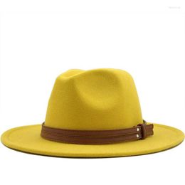 Bérets femmes hommes laine Fedora chapeau avec ruban en cuir Gentleman élégant dame hiver automne large bord Jazz Panama Sombrero casquette XXL