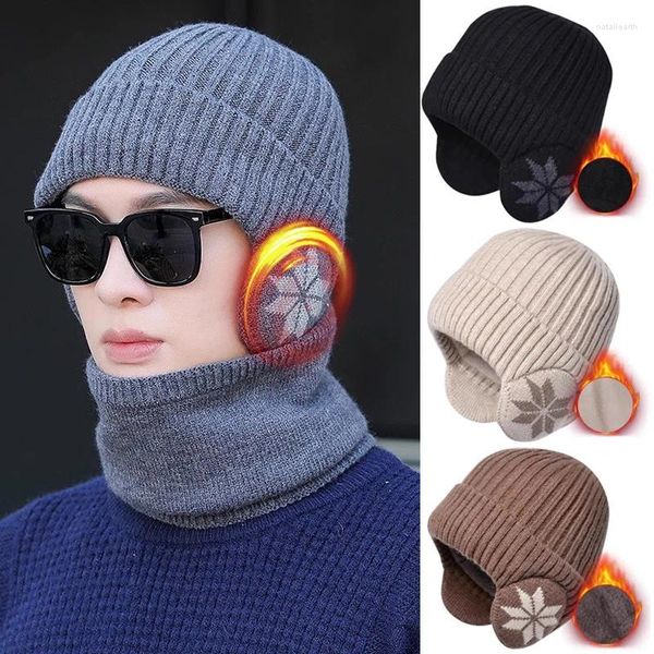 Boinas Mujeres Hombres Lana Sombrero de invierno Agregar lana Cálido Earflap Cap Elegante Soft Beanie Sombreros para hombre al aire libre Espesar Esquí Deporte Punto