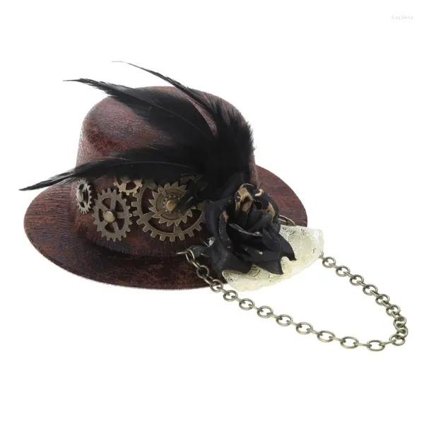 Bérets Femmes Mini Top Hat Steampunk Antique Gear Chain Floral Bowler Cap Costume