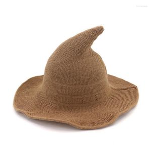 Bérets femmes moderne sorcière chapeau pliable Costume pointu coton Halloween fête chapeaux chaud automne hiver casquette