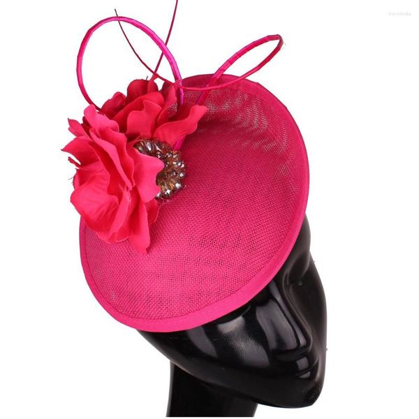 Boinas para mujer, tocados de flores rosas bonitas, sombrero nupcial, pinzas para el pelo de plumas elegantes, tocado de boda, tocado elegante para mujer