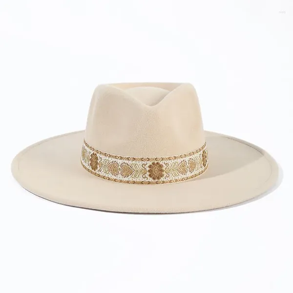 Bérets femmes britanniques chapeau haut-de-forme chapeaux pour hommes Panama Cowboy Jazz Vintage Fedora pays élégant femmes à large bord