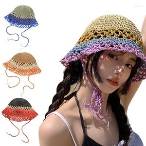 Berets dames kleur matching brede runder vouwbare haak emmer hoed zomer outdoor