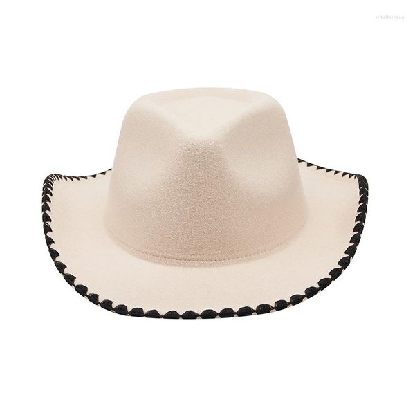 Bérets Femmes S Furry Trim Cowboy Chapeau Solide Couleur Large Bord Texan Avec Plage Fantaisie Femme Cap