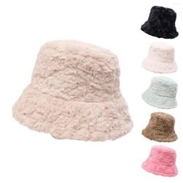 Berets Damen Fuzzy Bucket Hat Solid Color Warm H Fisherman Lei Feng Schal Handschuhe Set Damen