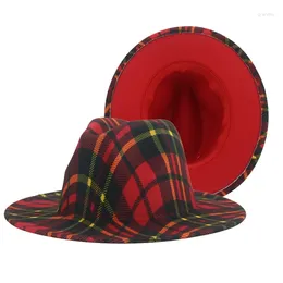 Bérets femmes chapeau Fedora robe à carreaux hommes formels casquettes Panama extérieur rouge feutré Patchwork décontracté Fedoras Sombreros De Mujer