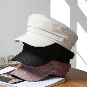 Bérets chapeau femme casquette plate militaire printemps automne lin octogonal dessus de couleur unie chapeaux femme jeune étudiante