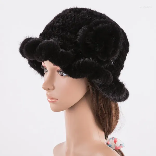 Boinas Sombrero de mujer Invierno Real Casual Lujo Flor de punto Sombreros de cubo Fedora