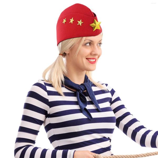 Berets Chapeaux de femmes Caps Aldult Sailor Dance Boat hôtesse de l'air rouge Miss