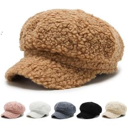 Bérets casquette de Baseball en laine d'agneau pour femme automne et hiver mode peintre octogonal assorti JNC96